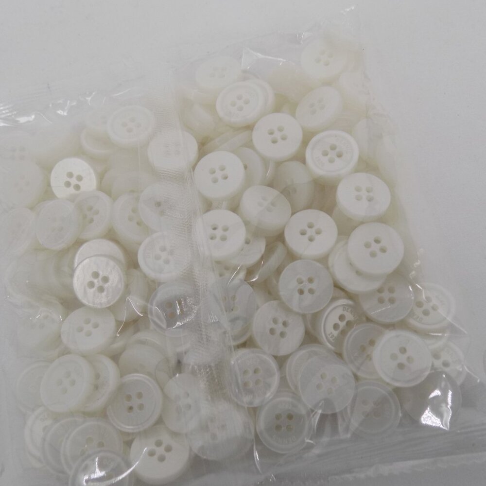 White Pearl 4 hole 24L Button 5/8" 15.3mm 200 package Flat Opaque Dennis Logo